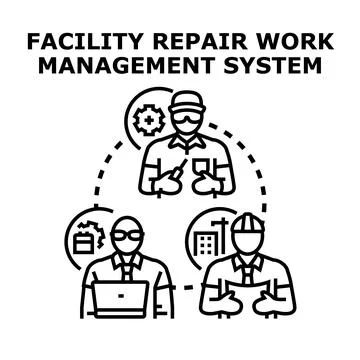 Facility repair work management system process illustration Stock Illustration