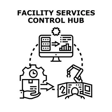 Facility services control hub managing industrial processes 스톡 일러스트