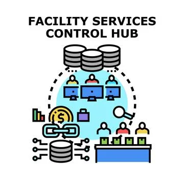 Facility services control hub managing operations system Stock Illustration