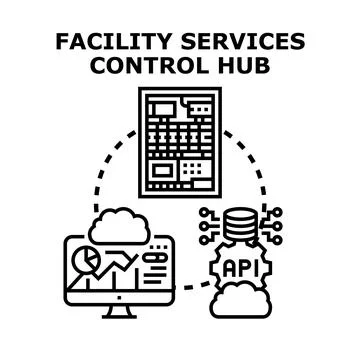 Facility services control hub network management concept イラスト素材
