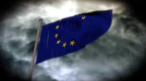 Facing Bad Weather: EU Flag (HD) Video stock 7718291