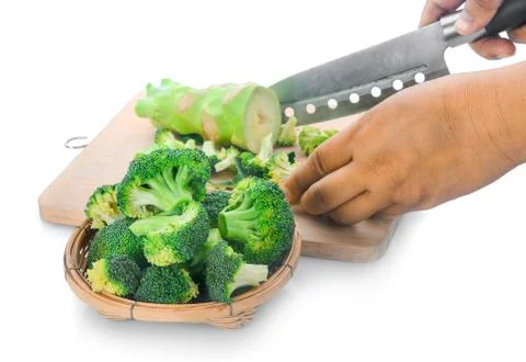 Facing Broccoli on a white background. Stock Photos
