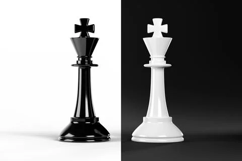 Facing chess kinks isolated on black and white background. 3d illustration. Stock Illustration