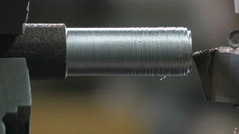 Facing operation of a metal blank on turning machine with cutting tool. Stock Footage 87725358