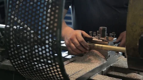 Facing operation of a metal blank on turning machine with cutting tool Stock Footage 109338705
