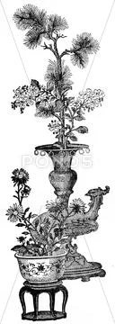 Facsimile of a Chinese decorative painting, vintage engraving. Stock Illustration
