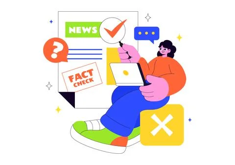 Fact Check Vector Illustration Featuring Myths Vs Facts News For Thorough E.. Stock Illustration