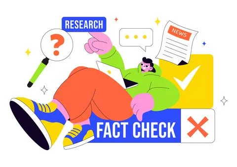 Fact Check Vector Illustration Featuring Myths Vs Facts News For Thorough E.. Stock Illustration