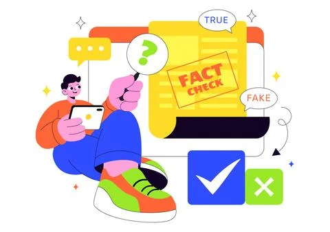 Fact Check Vector Illustration Featuring Myths Vs Facts News For Thorough E.. Stock Illustration