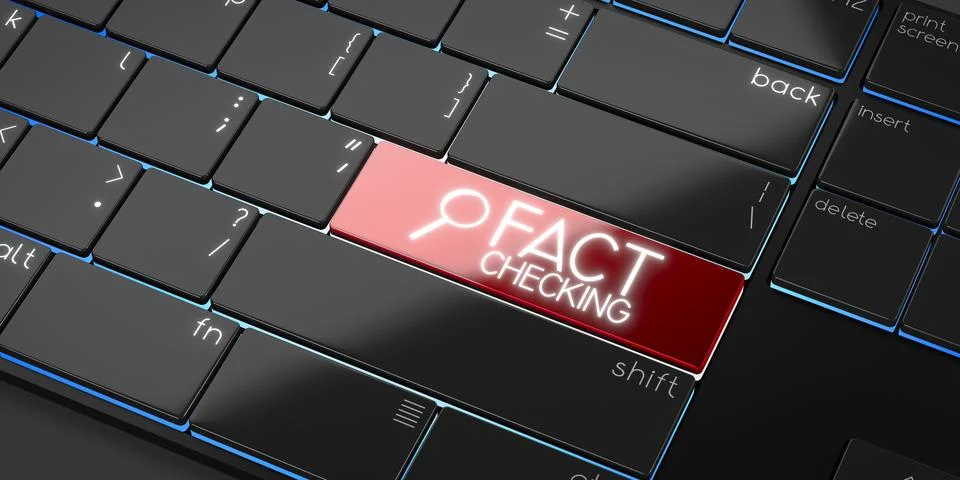 Fact checking - modern computer keyboard - 3D illustration Illustrazione stock