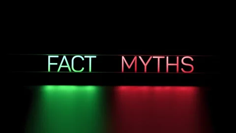 FACT MYTH glowing text on a black background, animation. 3D render Video stock 336630392