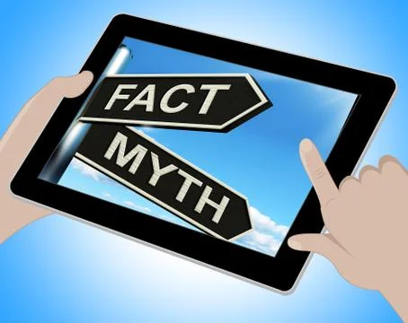 Fact myth tablet means correct or incorrect information Illustrazione stock