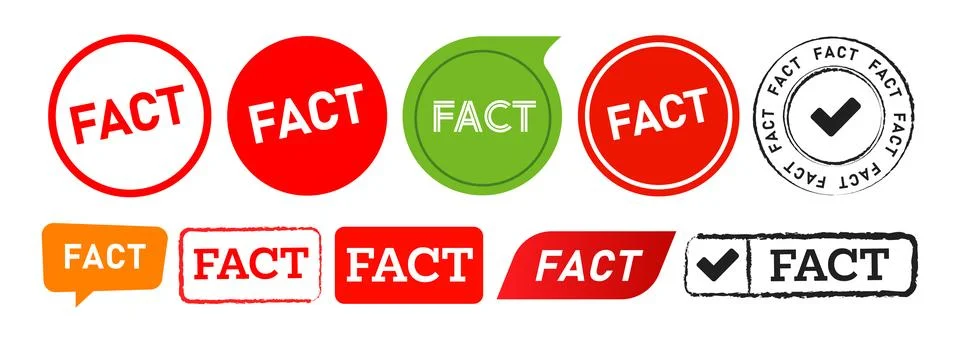 Fact rectangle circle stamp and speech bubble label sticker sign true Stock Illustration