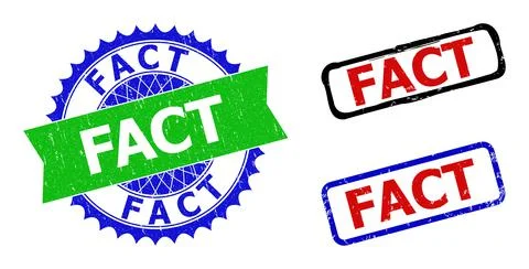 FACT Rosette and Rectangle Bicolor Badges with Scratched Styles Stock Illustration