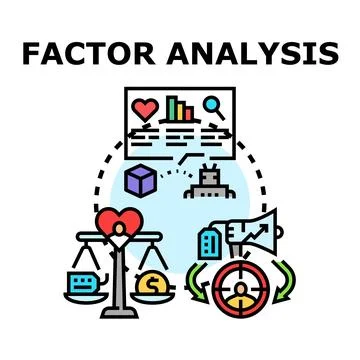 Factor analysis process analyzing data and marketing strategy Stock Illustration