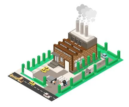 The factory is active with smoke billowing Stock Illustration