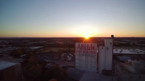 Factory Aerial with Sunset Backdrop Stock Footage 82284806