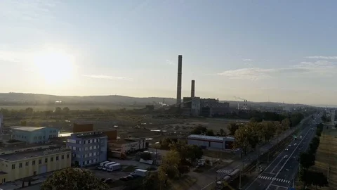 Factory Aerial View Above Drone Sky Industrial Outside Suburbs Stock-Footage 127618119