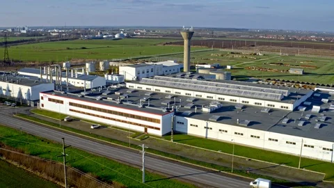 Factory Aerial View Above Drone Sky Industrial Outside Suburbs 库存影片 128486087