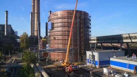 Factory Aerial View Above Drone Sky Industrial Outside Suburbs Stockbeeldmateriaal 128486667
