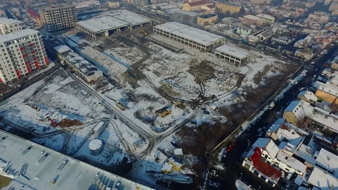 Factory Aerial View Winter Snow Above Drone Sky Industrial Outside Suburbs Stock-Footage 128487494