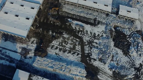 Factory Aerial View Winter Snow Above Drone Sky Industrial Outside Suburbs 動画素材 128487833