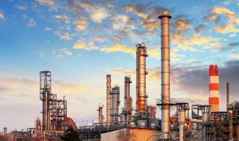 Factory with air pollution, Oil industry Stock Photos