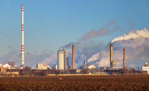 Factory with air pollution Stock Photos