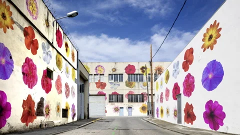 Factory and industrial complex with paradise flowers on wall Stock-Footage 316706893