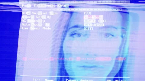 Factory and industrial complex with passing clouds and fae scan woman Stock Footage 316626077