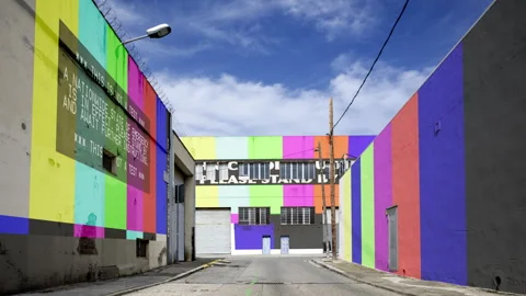 Factory and industrial complex with passing clouds with test cards Stock Footage 316626786
