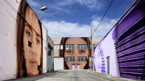 Factory and industrial complex with passing clouds and fae scan woman Stock Footage 316627458