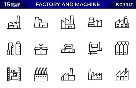Factory and Machine Icon Set. A Versatile Set for Industrial Design, Produc.. Stock Illustration
