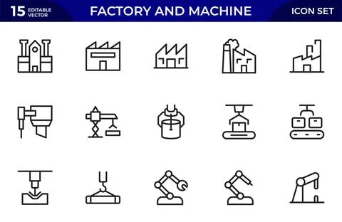 Factory and Machine Icon Set. A Versatile Set for Industrial Design, Produc.. Stock Illustration