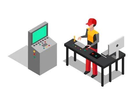 Factory and Operator at Work Vector Illustration Illustrazione stock