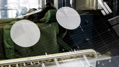 In factory, animation of abstract data visualization overlaying industrial 動画素材 305459688