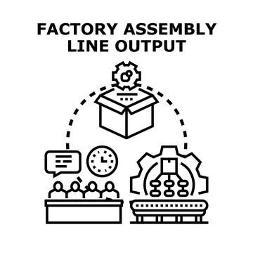 Factory assembly line output production process manufacturing Stock Illustration