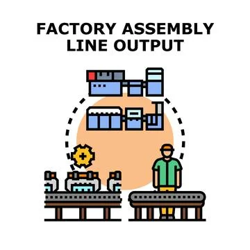 Factory assembly line producing finished products illustration Stock Illustration