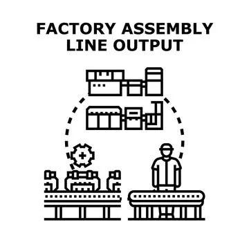 Factory assembly line producing finished products illustration Stock Illustration