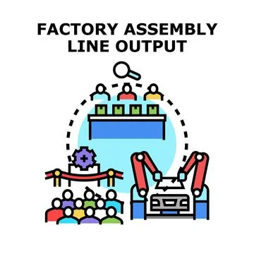 Factory assembly line producing industrial products and vehicles Stock Illustration