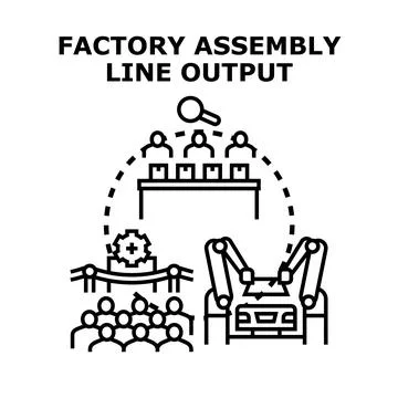 Factory assembly line producing industrial products and vehicles Stock Illustration