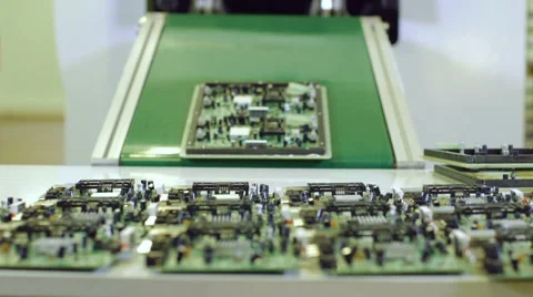 Factory assembly line production of PCBs for electronic equipment. Stock Footage 50304397