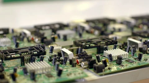 Factory assembly line production of PCBs 스톡 동영상 50304423