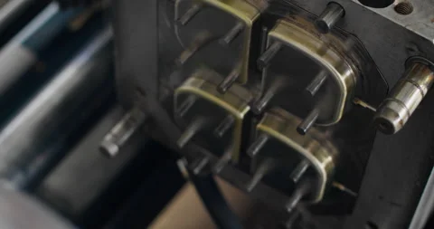 Factory automation equipment working in plastic production line Stock Footage 338992852