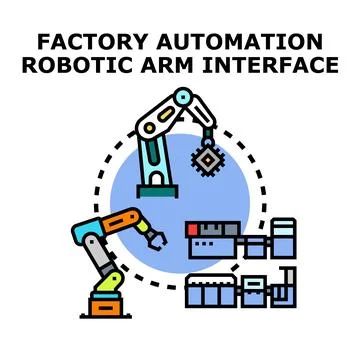 Factory automation robotic arm assembling microchip Stock Illustration