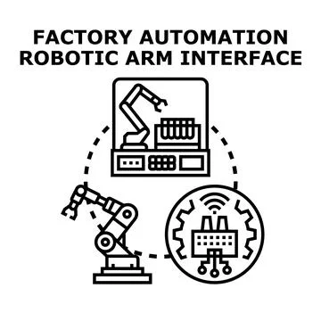 Factory automation robotic arm operating interface concept Stock Illustration