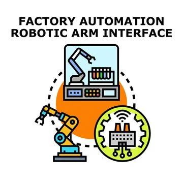 Factory automation robotic arm operating interface concept Stock Illustration