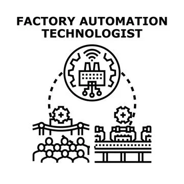 Factory automation technologist outlining industrial technology concept Stock Illustration