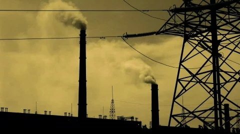 Factory on background storm clouds. Time lapse. Stock Footage 481370