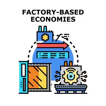 Factory based economies manufacturing machine producing products Stock Illustration